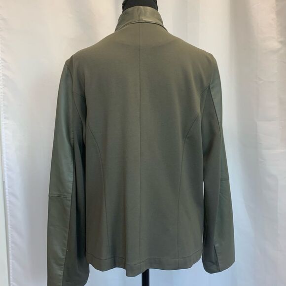 Pink Tartan olive green leather jacket Sz L - Picture 6 of 11